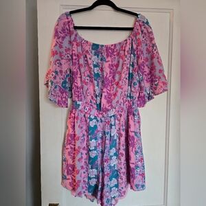 Chic Soul Pink and Blue Floral Jumpsuit